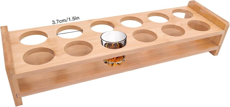 GeryVtee 12 Shot Glass Holder Wine Glass Cup Serving Tray Cups Organizer Shot Display for Bar Accessories for Party, Bar, Club Hole: 1.53 Inch - Image 1